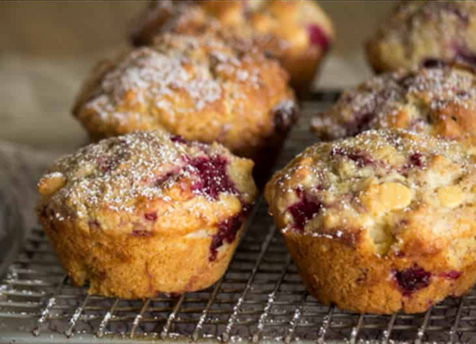 Coconut and White Chocolate Raspberry Muffins
